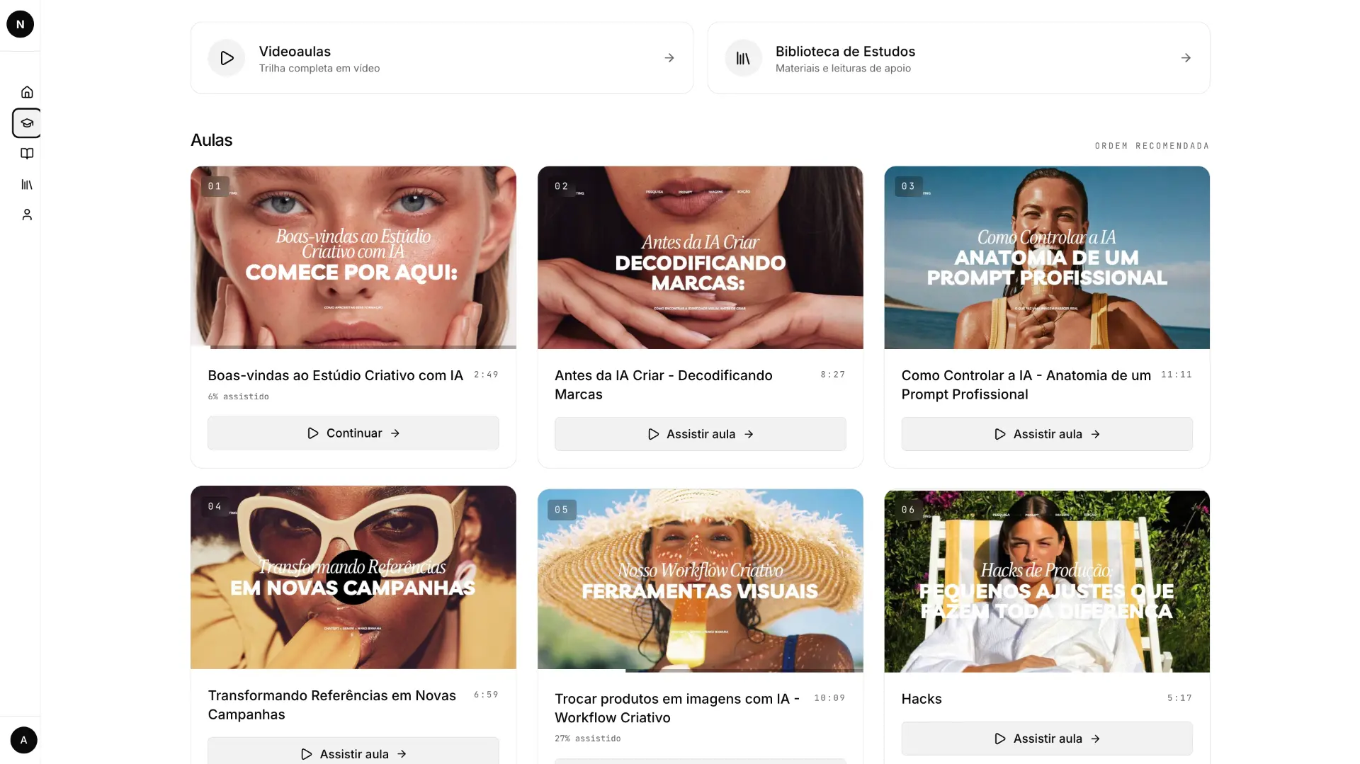 Videoaulas da formação organizadas por módulo